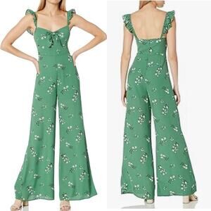 Likely anthropologie‎ green floral Mariah wide leg jumpsuit size 2 vacation